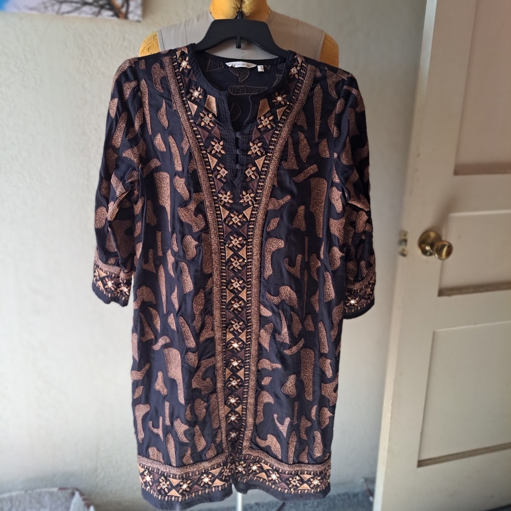 XL Soft Surroundings Viscos Embroidered Ethnic Print Dress